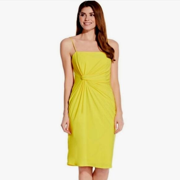Adrianna Papell Dress Size 14 Knot Twist Front Jersey Sheath Spagetti Strap NEW - Picture 1 of 14